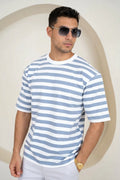 Camiseta de Ajuste Relajado con Rayas - Azul
