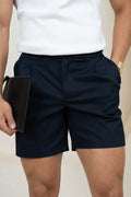 Pantalones Cortos Sastre con Hebilla Lateral - Azul Marino