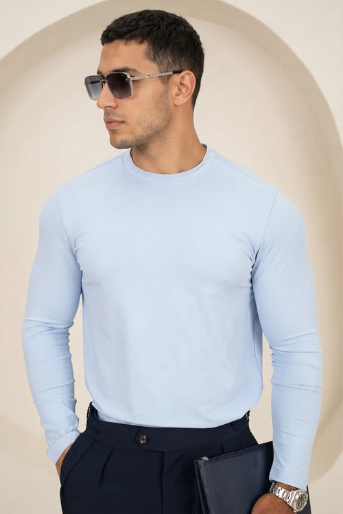 Camiseta de manga larga Mercerised Luxe - Azul Pastel