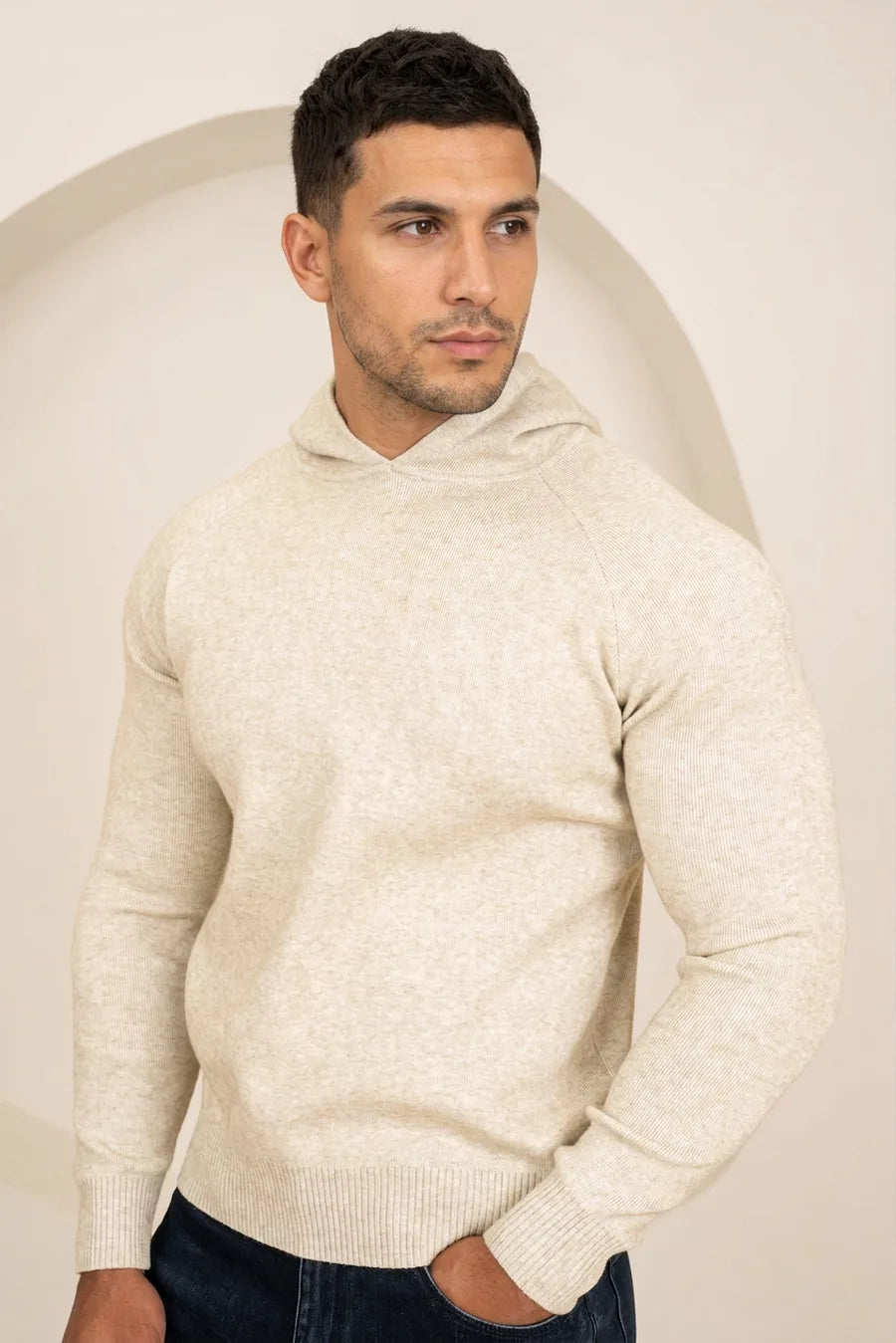 Sudadera con Capucha de Punto Ajustada - Avena