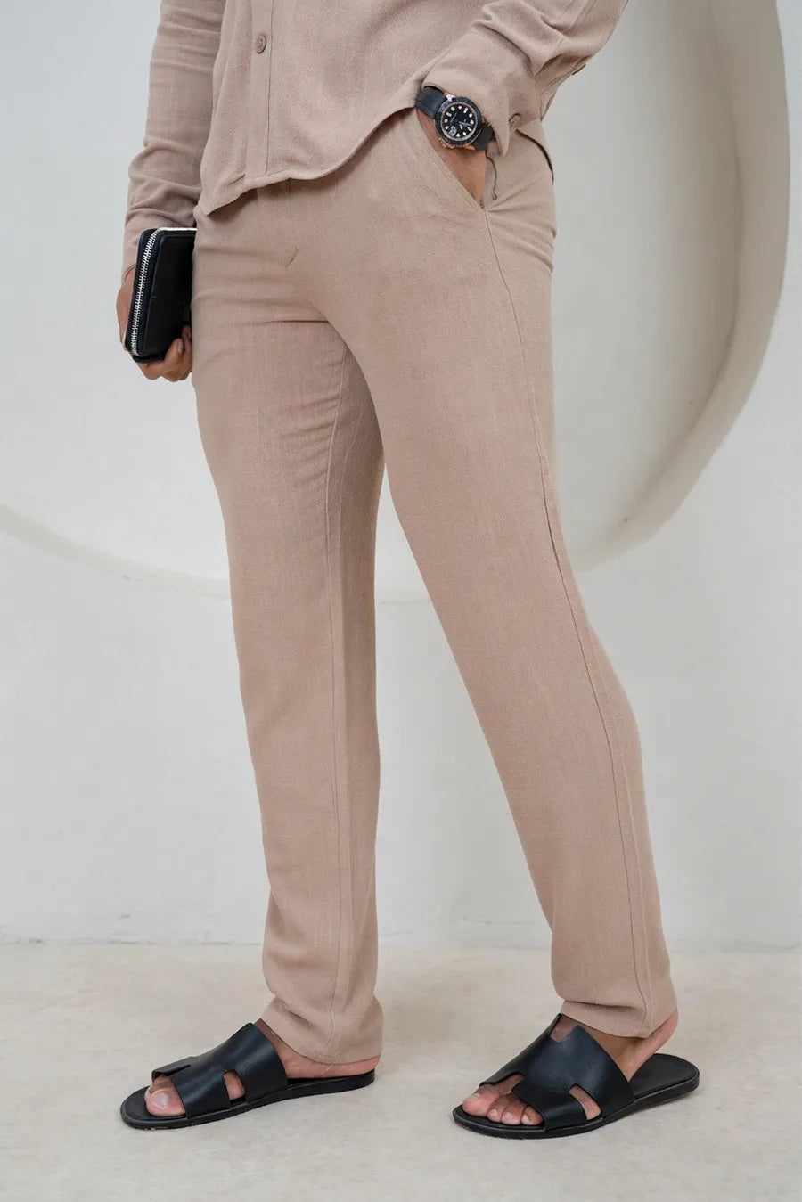 Pantalón de Lino Estilo Resort - Piedra
