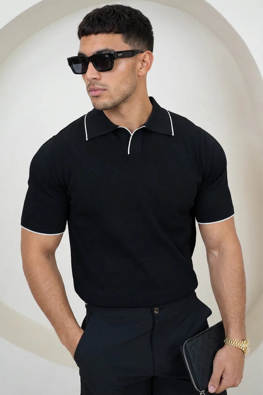 Polo Slim Fit Contraste - Negro