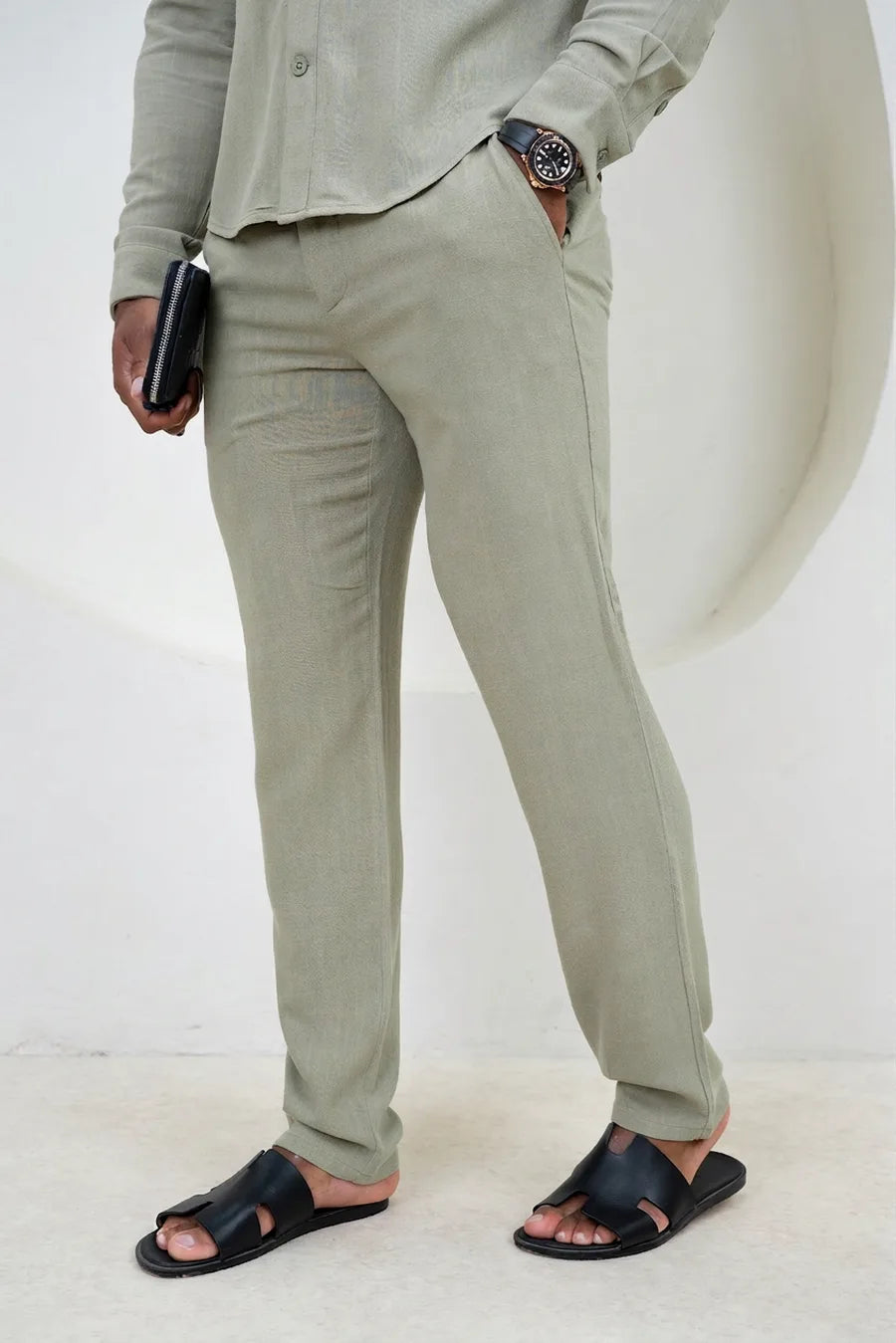 Pantalón de Lino Estilo Resort - Verde Oliva