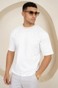 Camiseta de Ajuste Relajado con Cuello en Contraste - Blanco