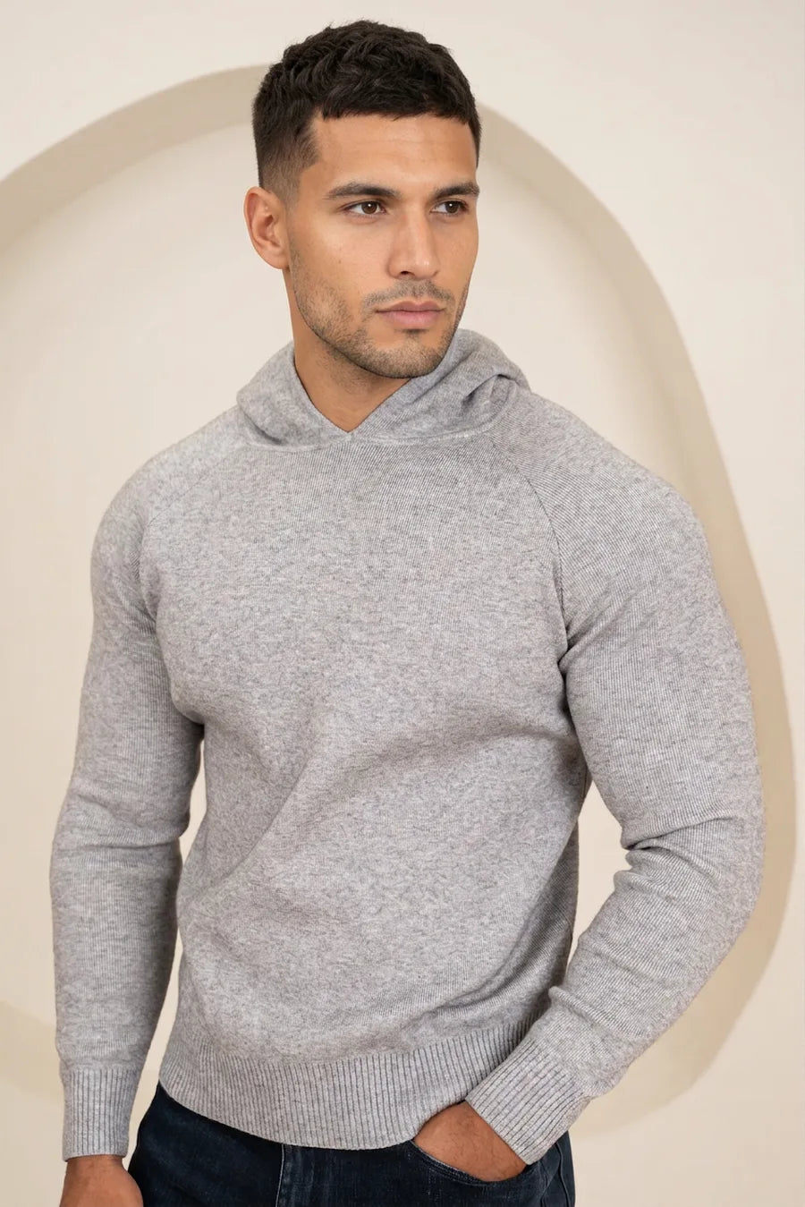 Sudadera con Capucha de Punto Ajustada - Gris