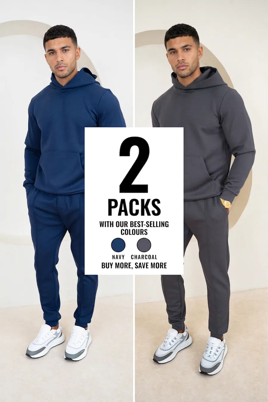 Conjunto de Sudadera con Capucha y Pantalón de Chándal Essential Scuba - 2 Colores (Carbón y Azul Marino) - Pack de 2