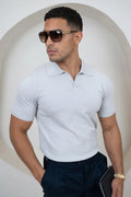Polo de Punto con Cuello Abierto Ajustado - Gris