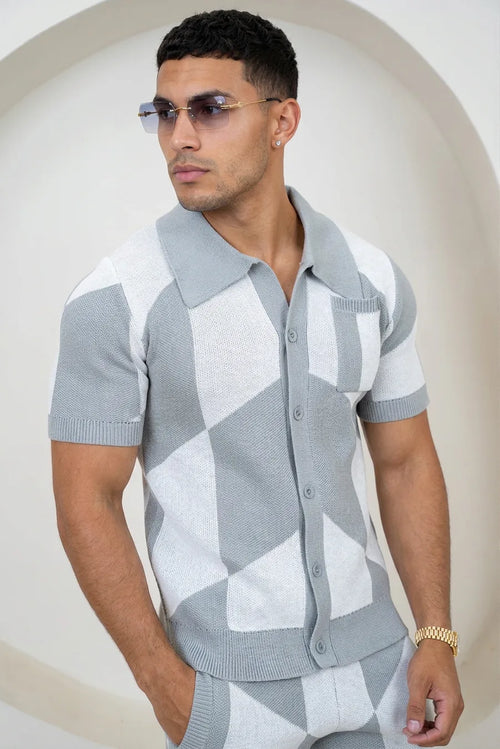 Camisa de Punto Cuadros - Gris