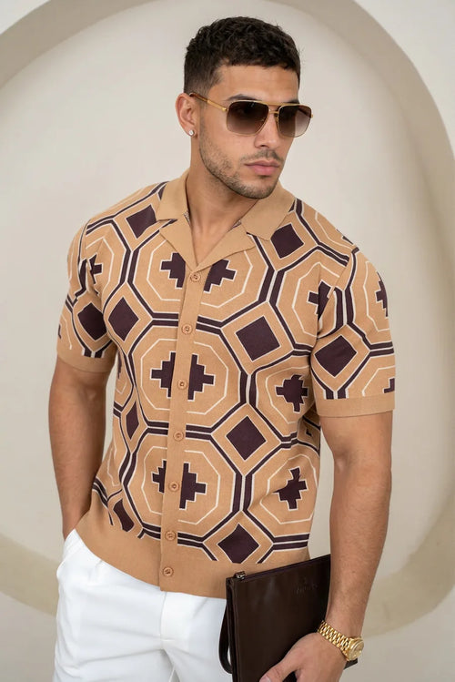 Camisa de punto abotonada Aztec - Marrón
