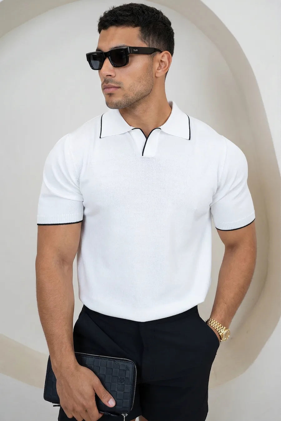 Polo Slim Fit Contraste - Blanco