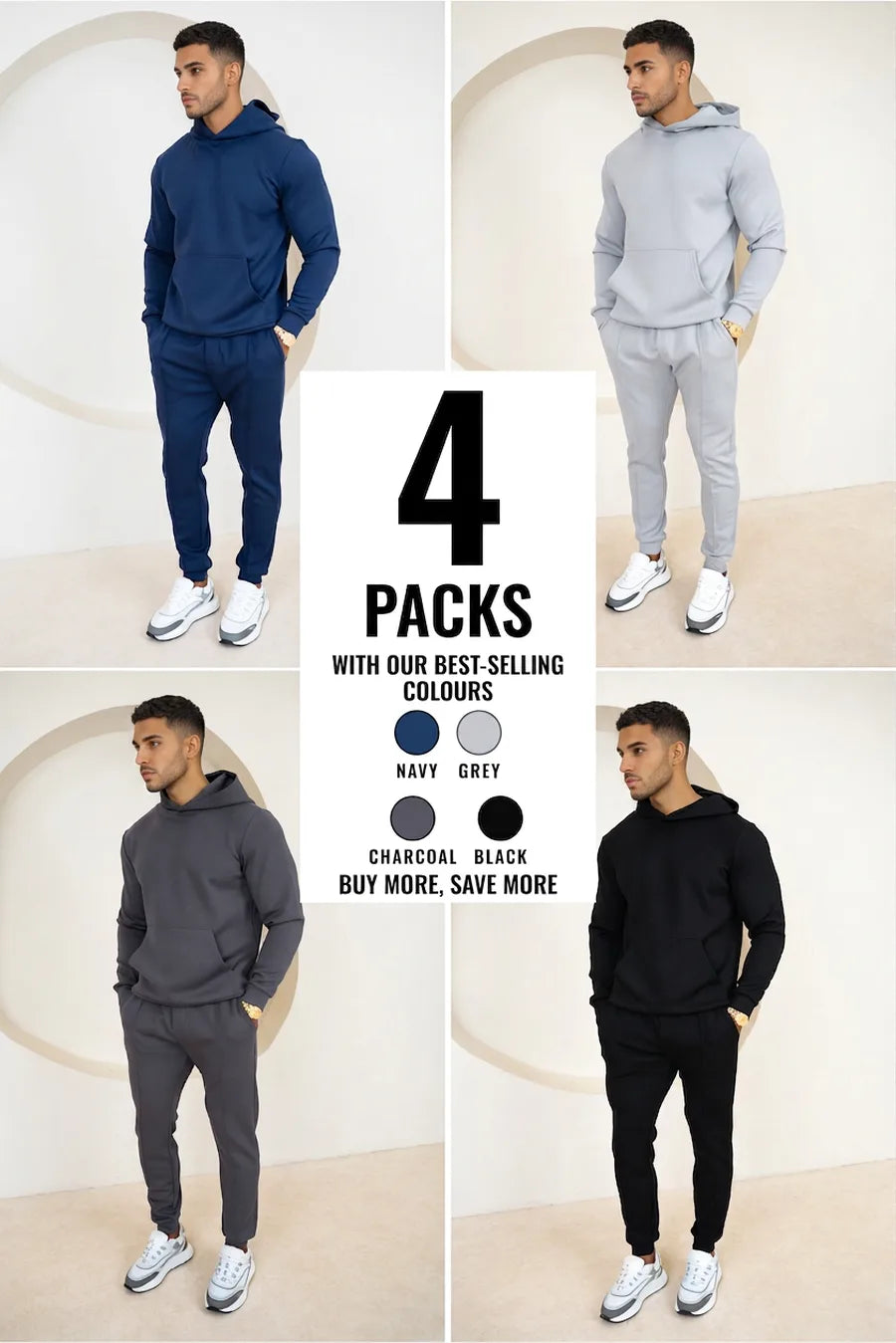 Conjunto de Sudadera con Capucha y Pantalón de Chándal Essential Scuba - 4 Colores (Azul Marino, Gris, Carbón, Negro) - Pack de 4