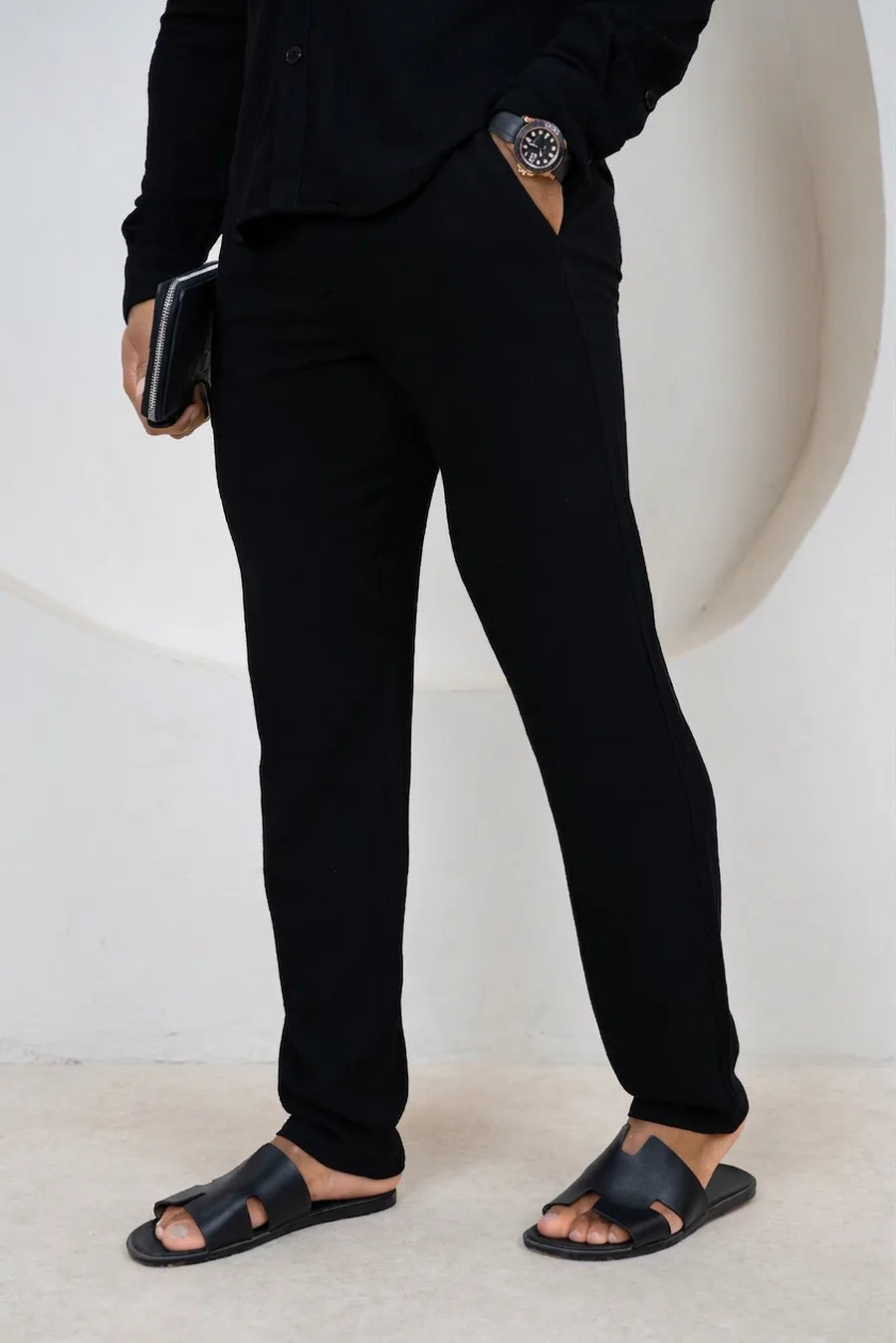 Pantalón de Lino Estilo Resort - Negro