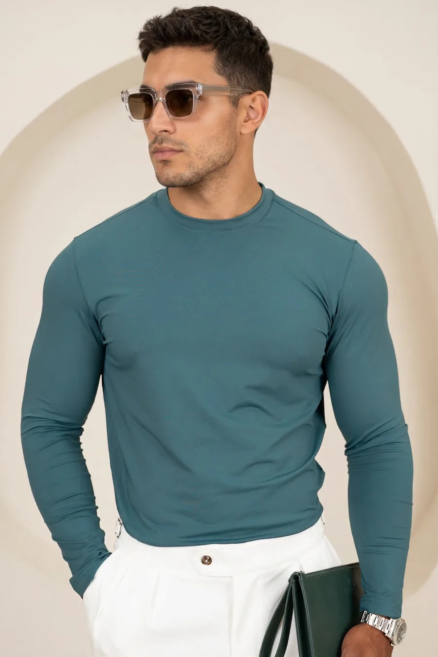 Camiseta de manga larga Mercerised Luxe - Verde Azulado