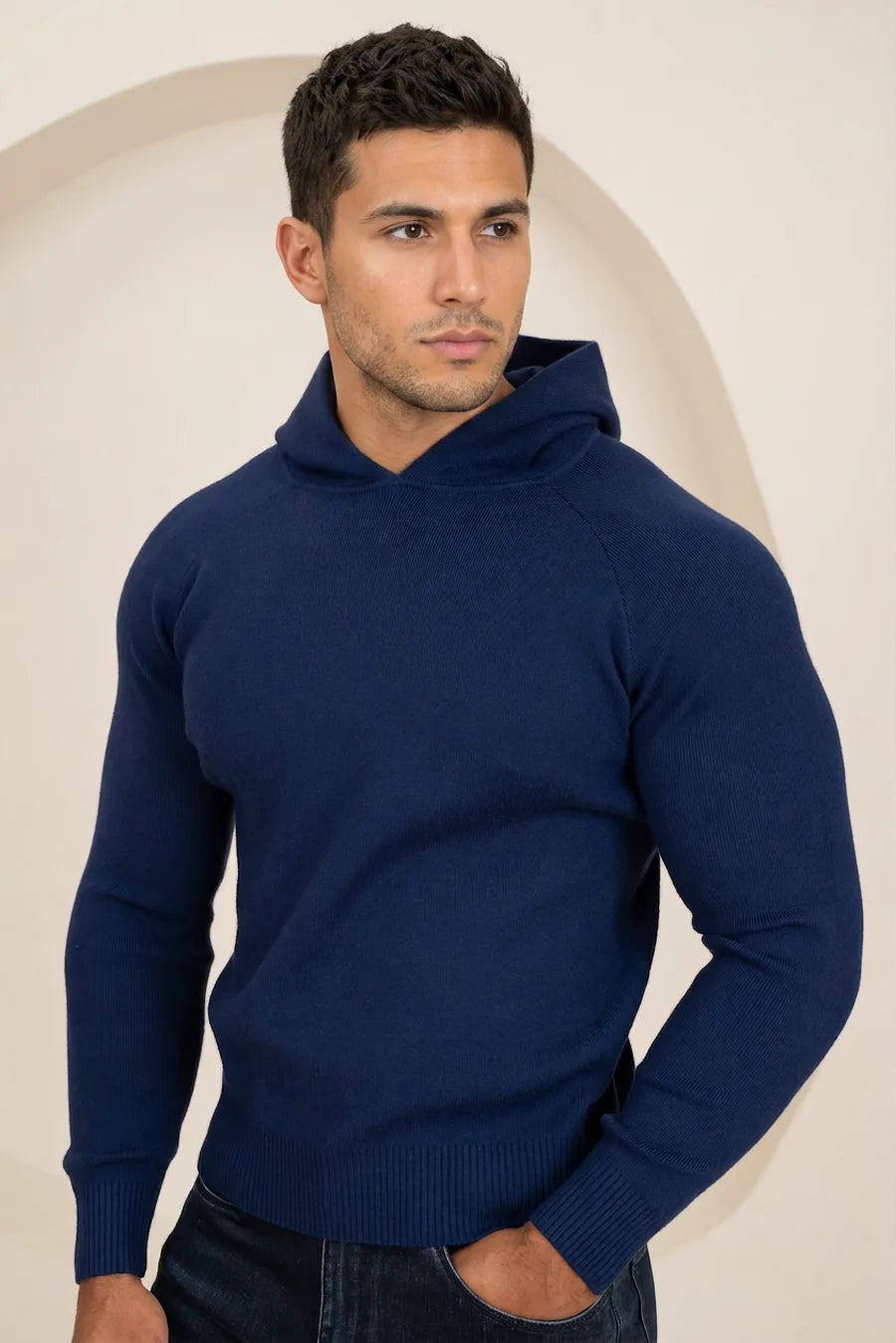 Sudadera con Capucha de Punto Slim Fit - Azul Marino