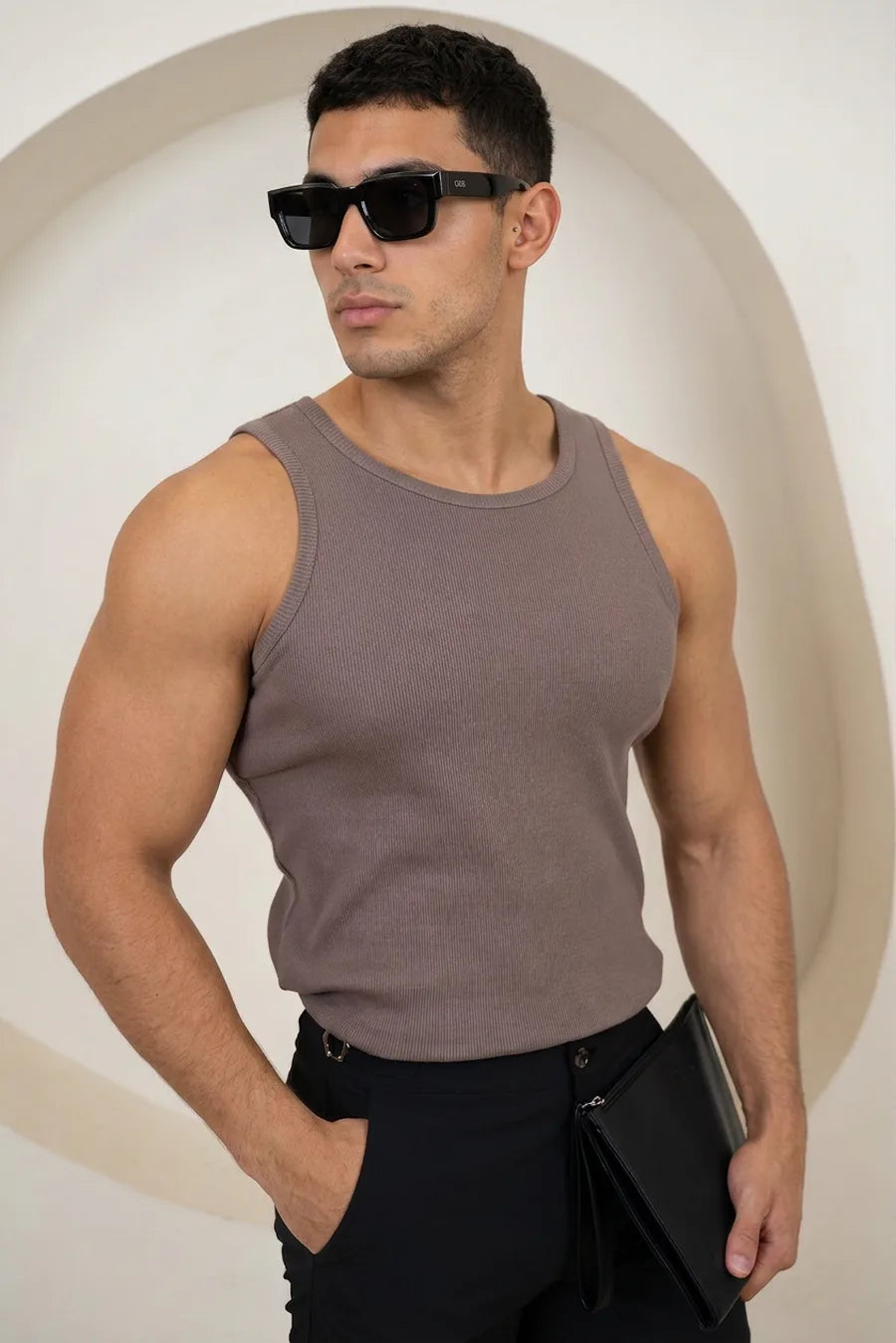 Camiseta de tirantes acanalada Essential - Gris topo