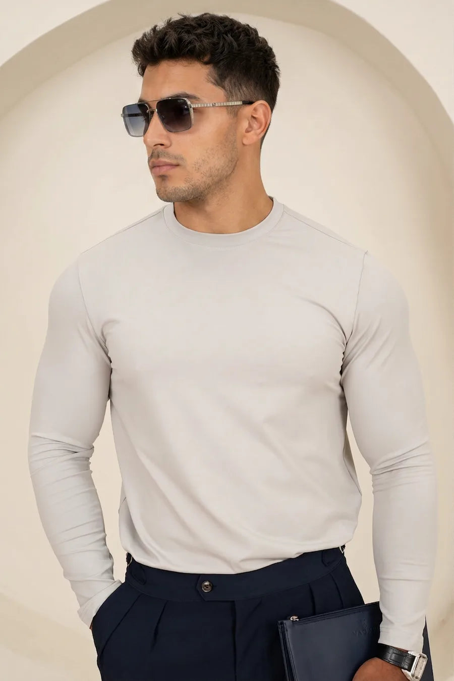 Camiseta Mercerizada Luxe de Manga Larga - Gris