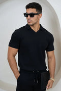 Polo de Scuba Cepillado con Cuello Abierto - Negro