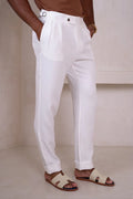 Pantalón sastre con hebilla y pliegues - Blanco roto