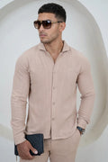 Camisa de Lino de Manga Larga Estilo Resort - Piedra