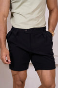 Pantalones Cortos de Hebilla y Pliegues - Negro