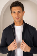 Chaqueta con Cremallera Interlock - Azul Marino