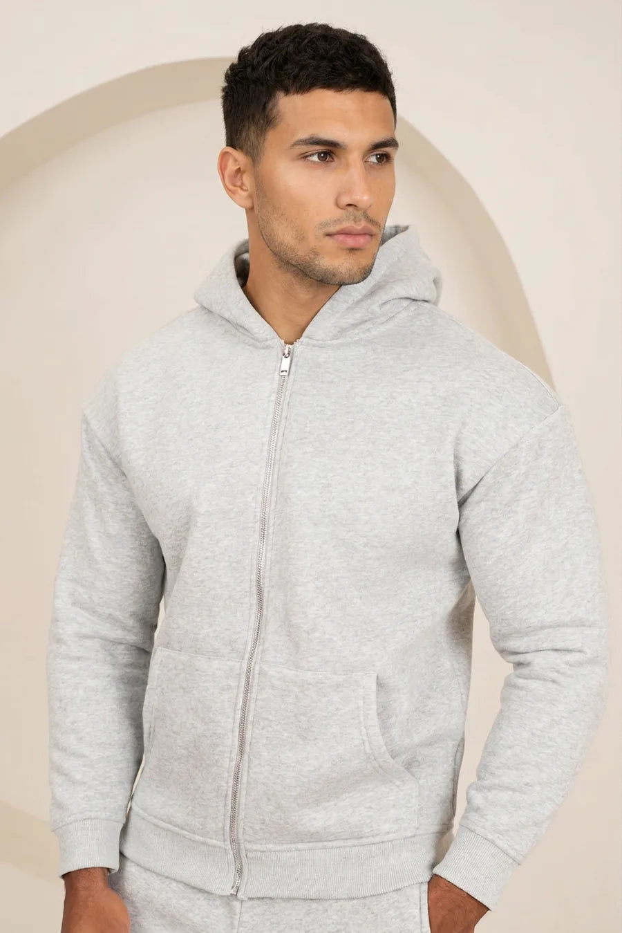 Premium Luxe Zip Up Hoody - Gris Jaspeado