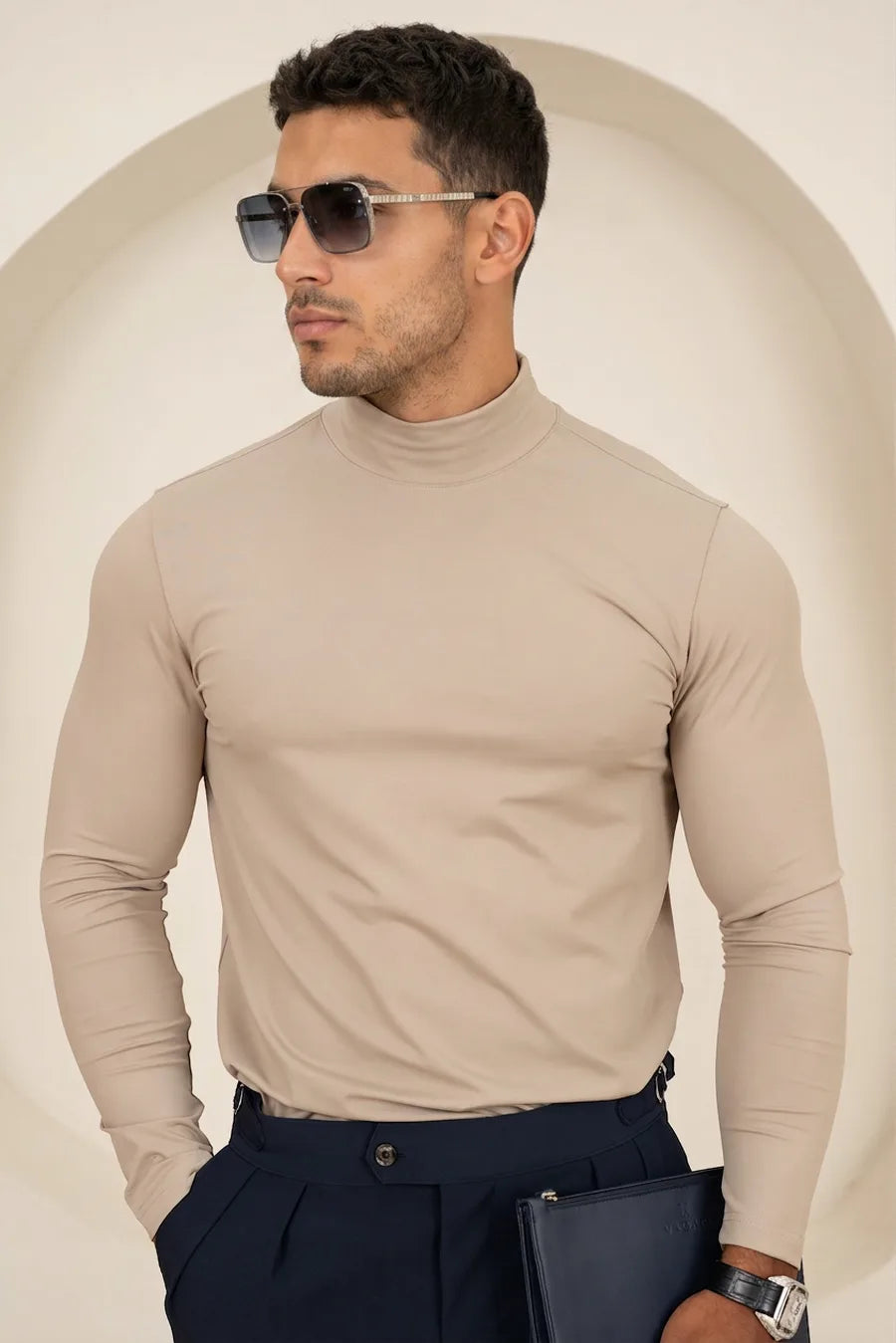 Camiseta Mercerizada Luxe de Manga Larga - Champiñón