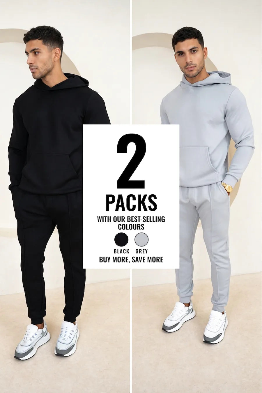 Conjunto Essential Scuba Sudadera con capucha y joggers - 2 Colores (Negro y Gris) - Pack de 2