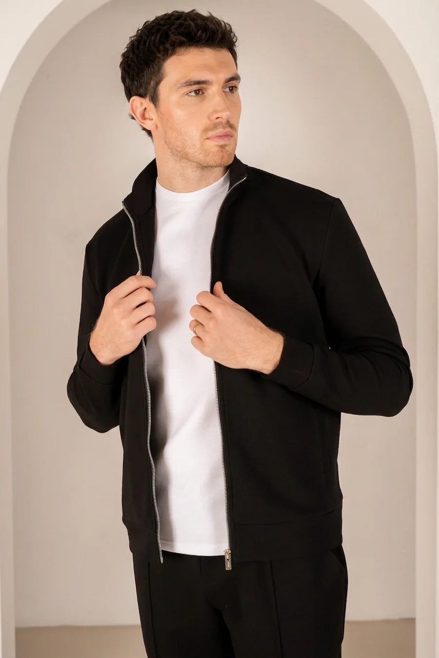 Chaqueta con Cremallera Interlock - Negra