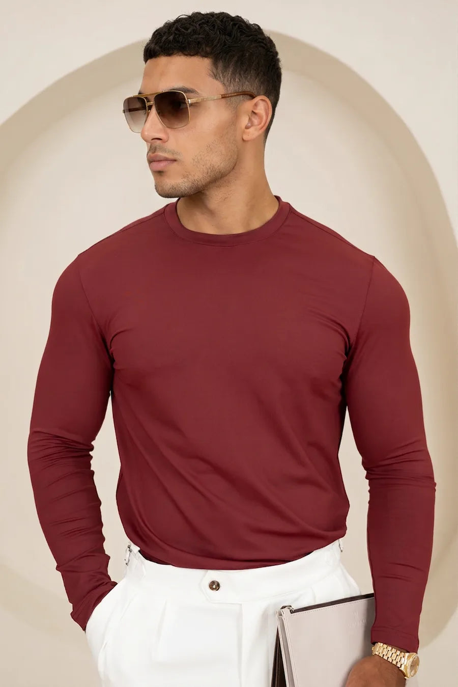 Camiseta Mercerizada Luxe de Manga Larga - Burdeos