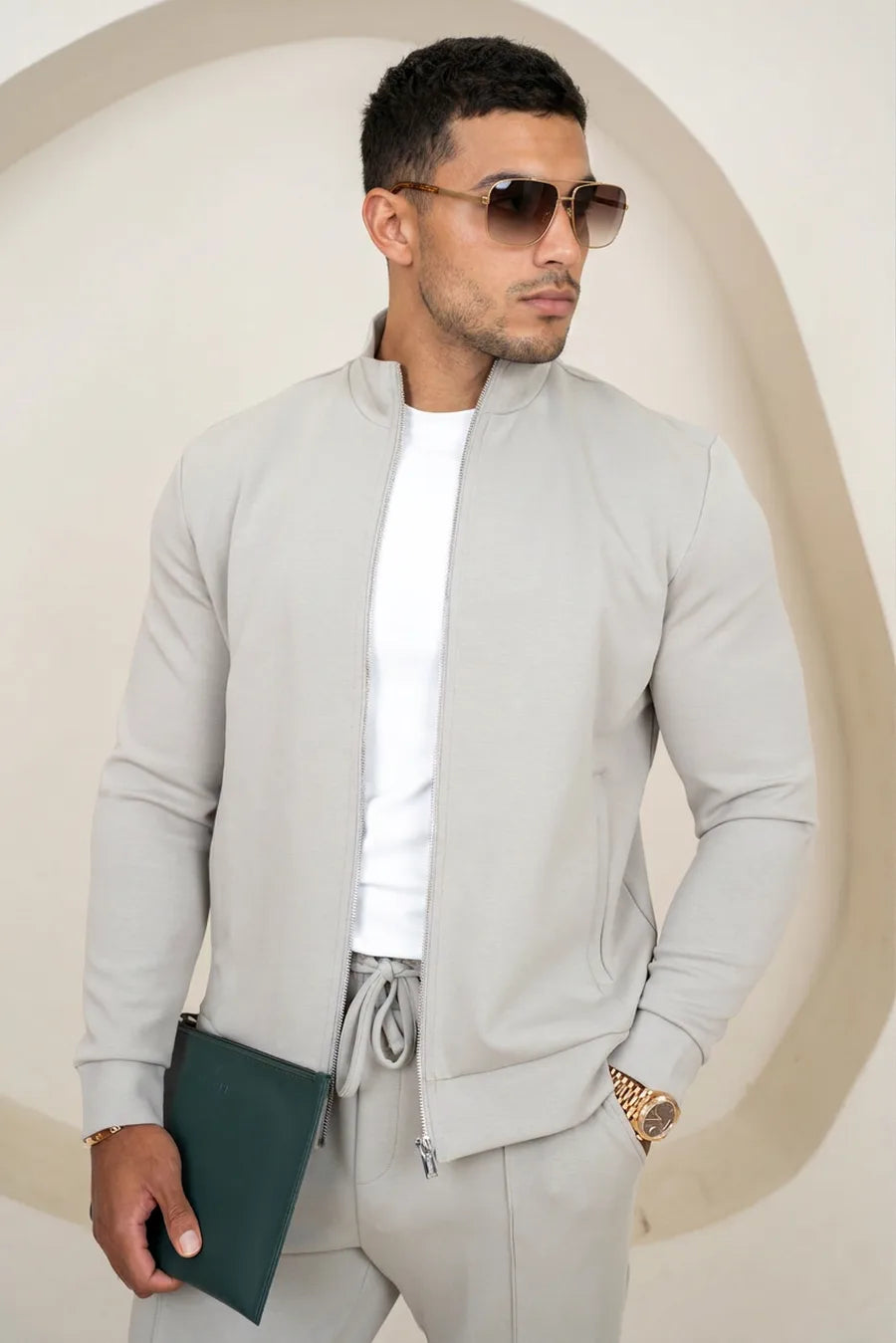 Chaqueta con Cremallera Interlock - Verde Oliva