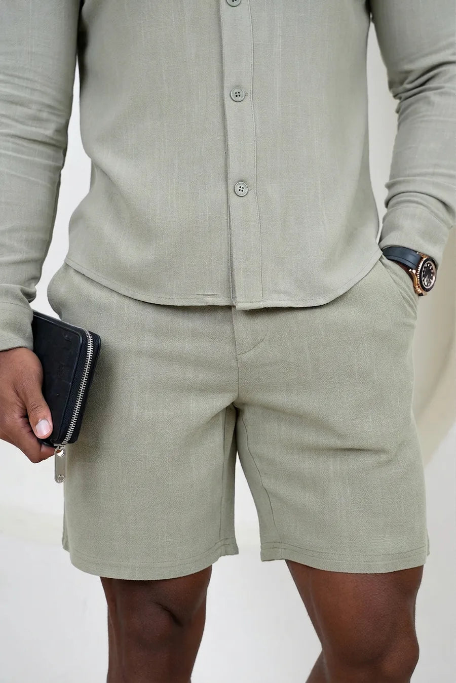 Pantalones cortos de lino - Verde oliva