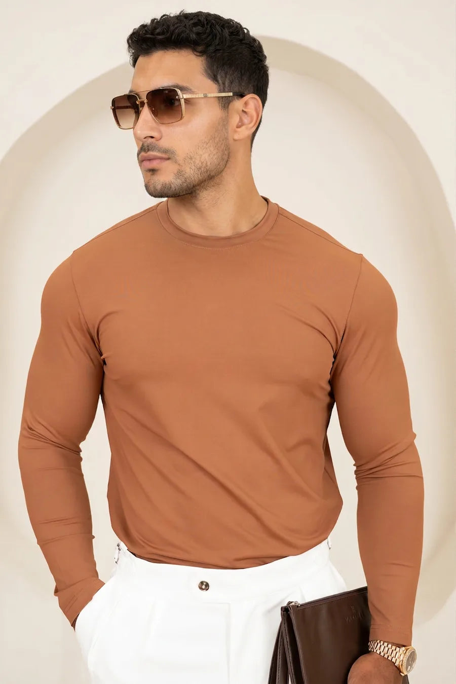 Camiseta Mercerizada Luxe de Manga Larga - Moca