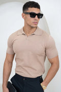 Polo de Punto Slim Fit con Cuello Abierto - Topo