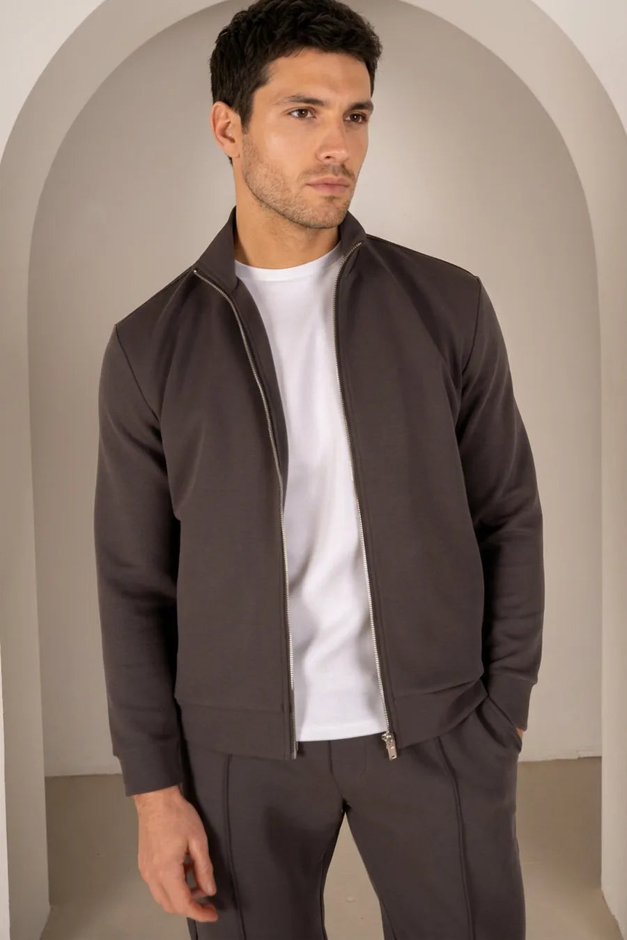 Chaqueta con Cremallera Interlock - Carbón