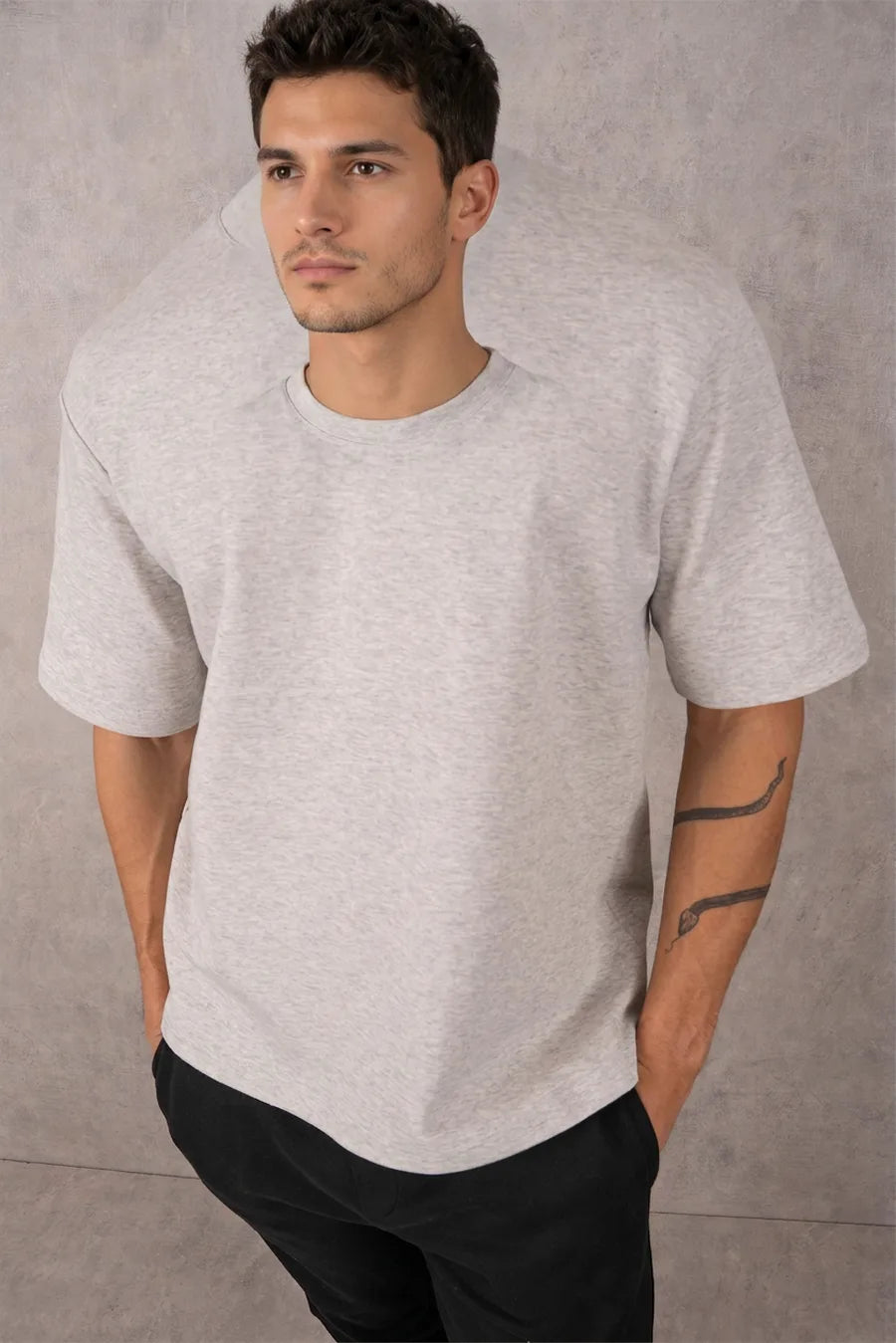 Camiseta extragrande Boxy Fit - Gris jaspeado