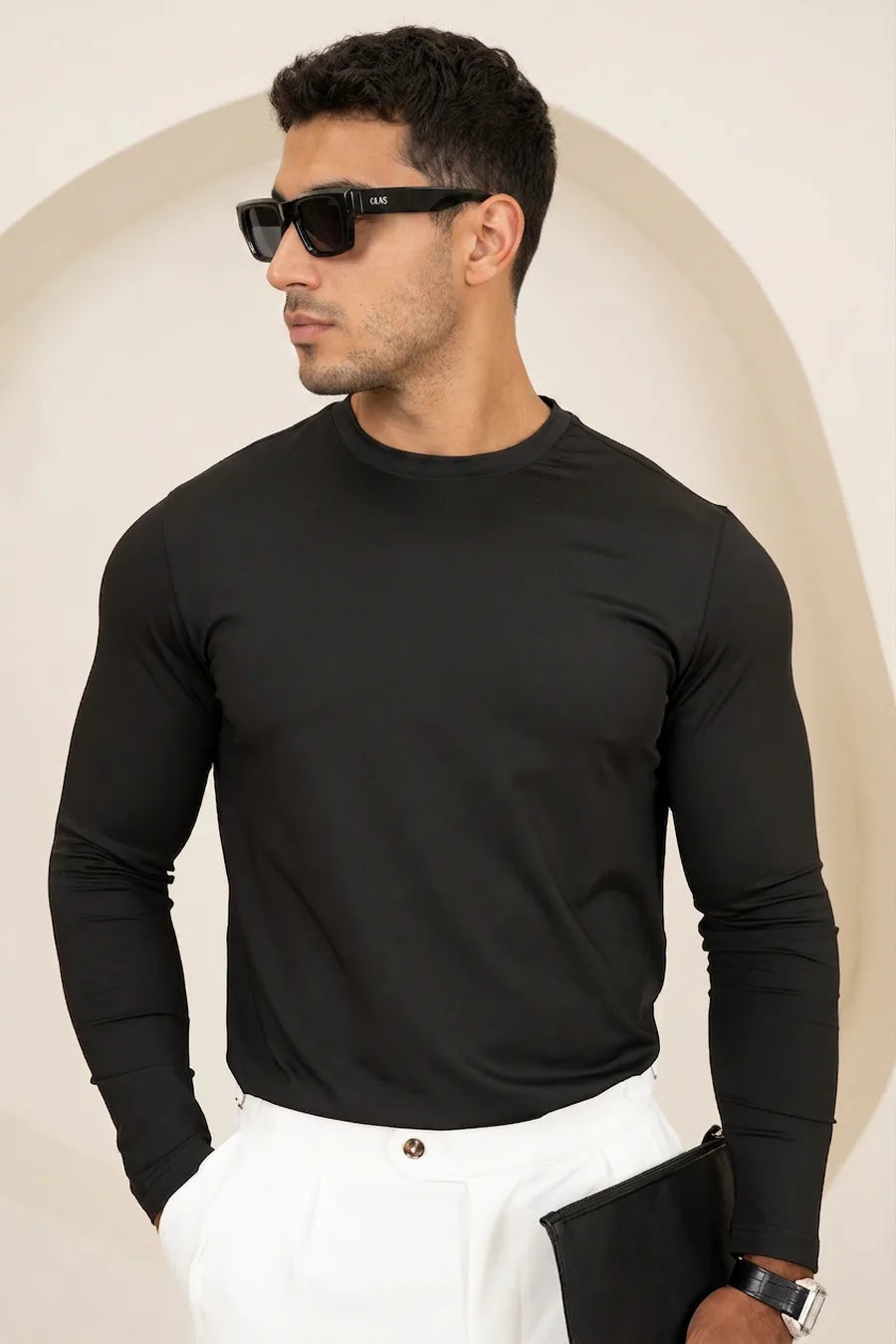 Camiseta Mercerizada Luxe de Manga Larga - Negro