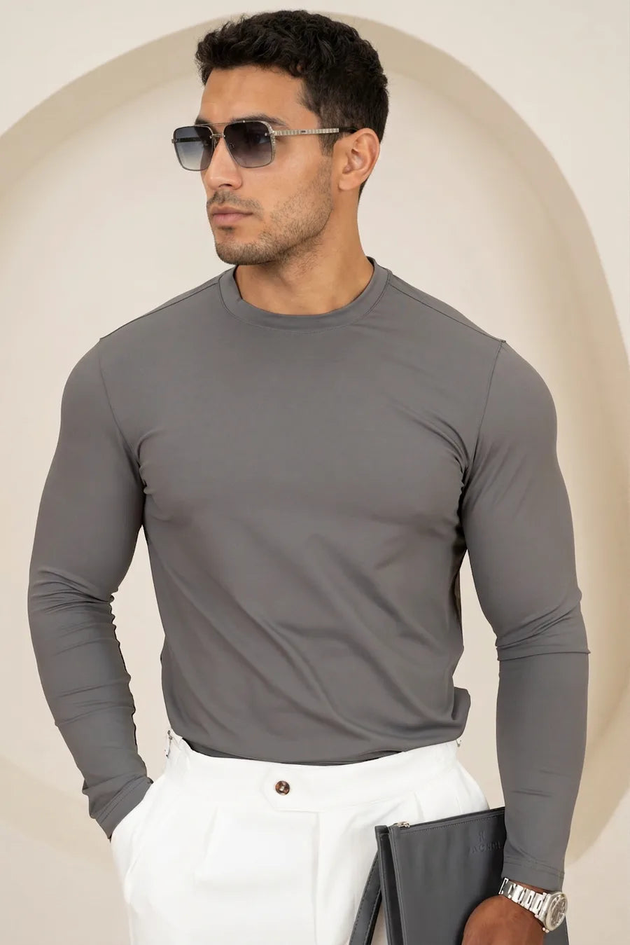 Camiseta Mercerizada Luxe de Manga Larga - Carbón