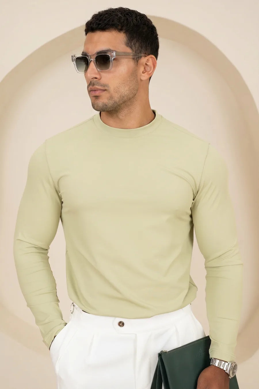 Camiseta Mercerizada Luxe de Manga Larga - Oliva