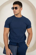 Camiseta ajustada de punto gofre - Azul marino
