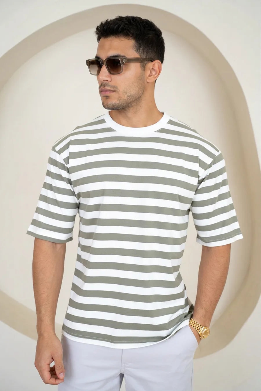 Camiseta de Raya de Corte Holgado - Topo