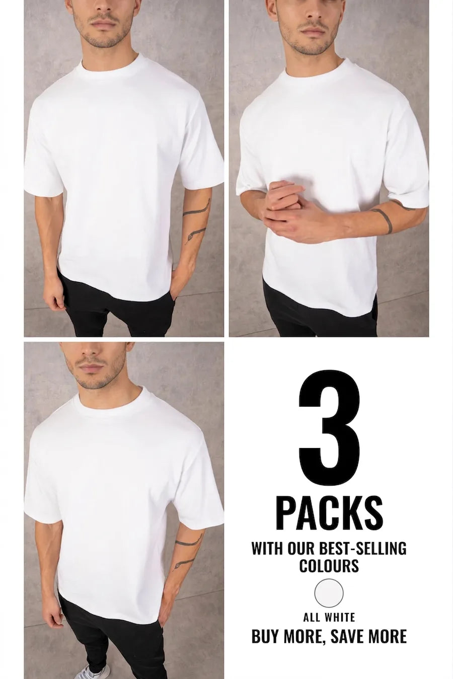 Camiseta extragrande Boxy Fit - Blanco - Pack de 3