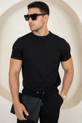 Waffle Knit Slim Fit T-Shirt - Negro